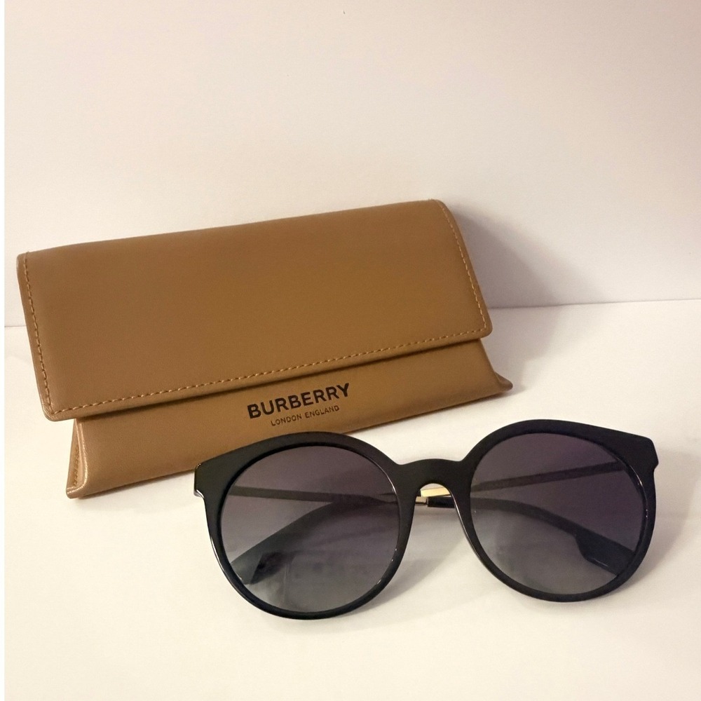 Burberry Sunglasses Black Gold Round Gradient Lens Luxury Designer Frames